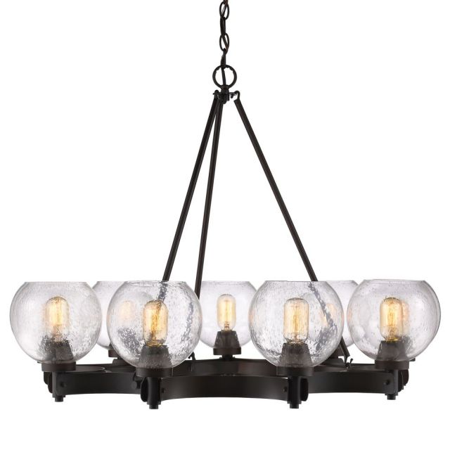 Golden Lighting Galveston 9 Light 37 Inch Large Chandelier In Rubbed Bronze with Seeded Glass 4855-9 RBZ-SD