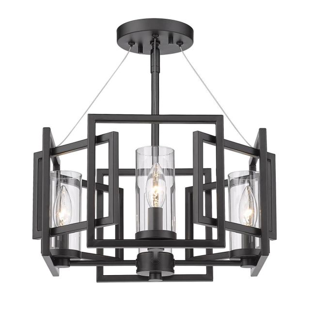 Golden Lighting 6068-SF BLK Marco 4 Light 16 inch Semi-Flush Mount in Matte Black with Clear Glass Shades