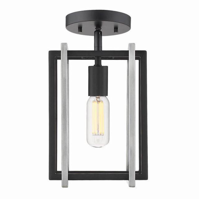 Golden Lighting 6070-1SF BLK-PW Tribeca 1 Light 7 inch Semi-Flush Mount in Black with Pewter Accents