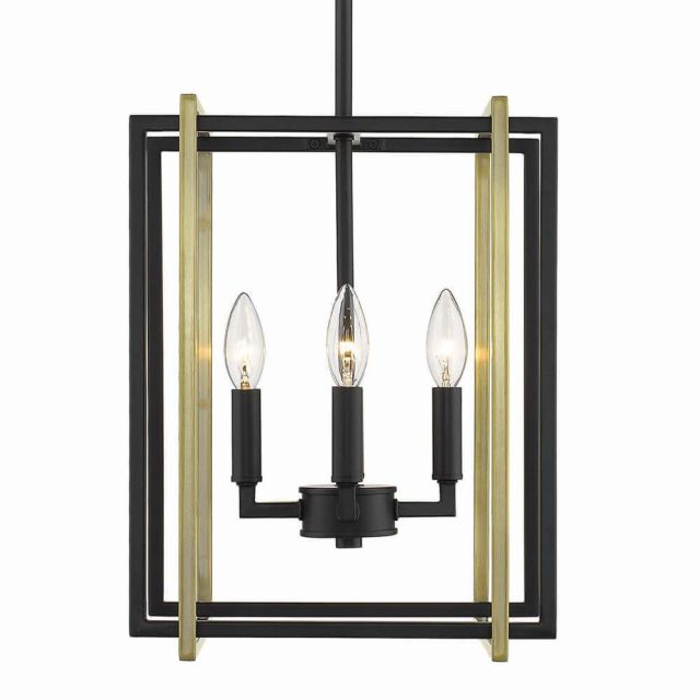Golden Lighting Tribeca 4 Light 12 Inch Chandelier in Black with Aged Brass Accents 6070-4 BLK-AB