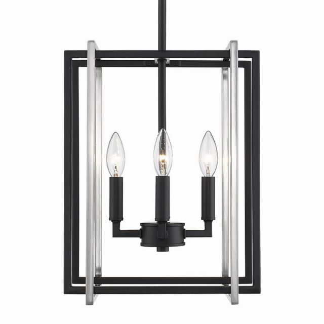 Golden Lighting 6070-4 BLK-PW Tribeca 4 Light 12 Inch Chandelier in Black with Pewter Accents