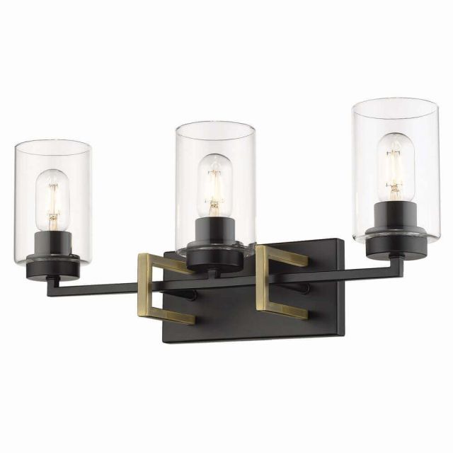 Golden Lighting Tribeca 3 Light 23 Inch Bath Vanity in Black with Aged Brass Accents 6070-BA3 BLK-AB