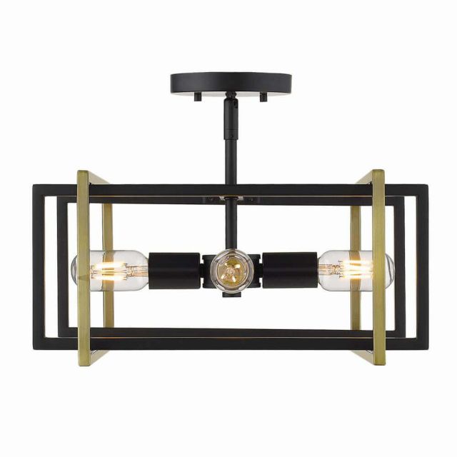 Golden Lighting Tribeca 16 Inch Semi-flush in Black with Aged Brass Accents 6070-SF BLK-AB