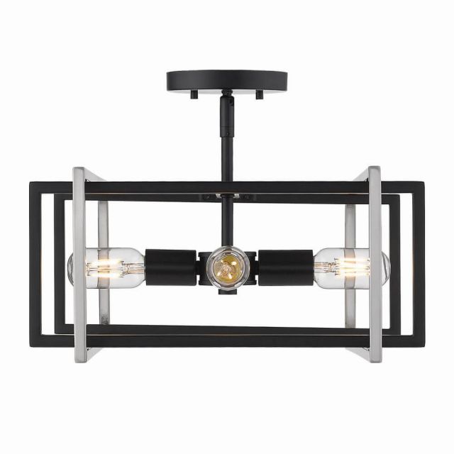 Golden Lighting 6070-SF BLK-PW Tribeca 16 Inch Semi-flush in Black with Pewter Accents