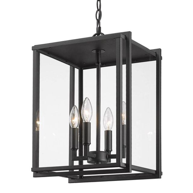 Golden Lighting 6071-O4P NB-CLR Tribeca 4 Light 12 inch Outdoor Pendant in Natural Black with Clear Glass
