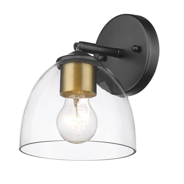 Golden Lighting Roxie 1 Light 8 inch Tall Wall Sconce in Matte Black with Clear Glass 6958-1W BLK-BCB-CLR