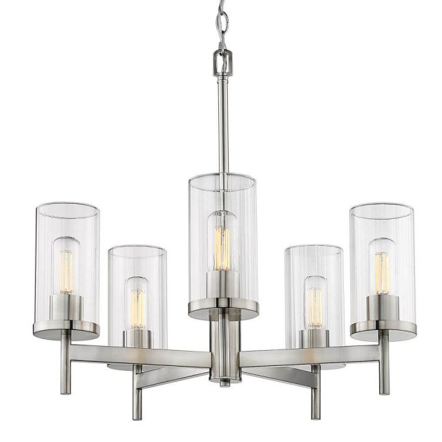 Golden Lighting 7011-5 PW-CLR Winslett 5 Light 24 Inch Chandelier in Pewter with Ribbed Clear Glass