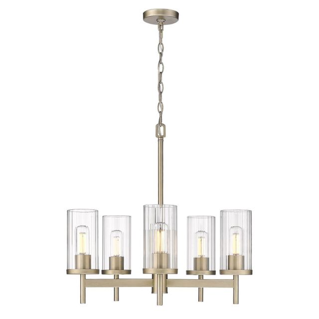 Golden Lighting 7011-5 WG-CLR Winslett 5 Light 24 inch Chandelier in White Gold with Ribbed Clear Glass Shades