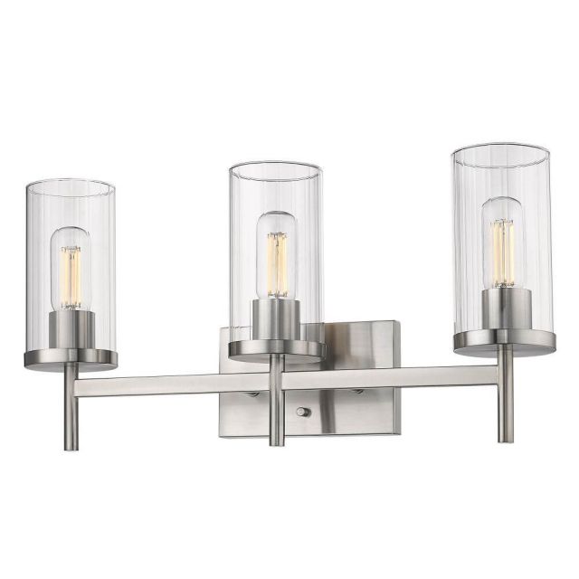 Golden Lighting 7011-BA3 PW-CLR Winslett 3 Light 23 Inch Bath Vanity in Pewter with Ribbed Clear Glass