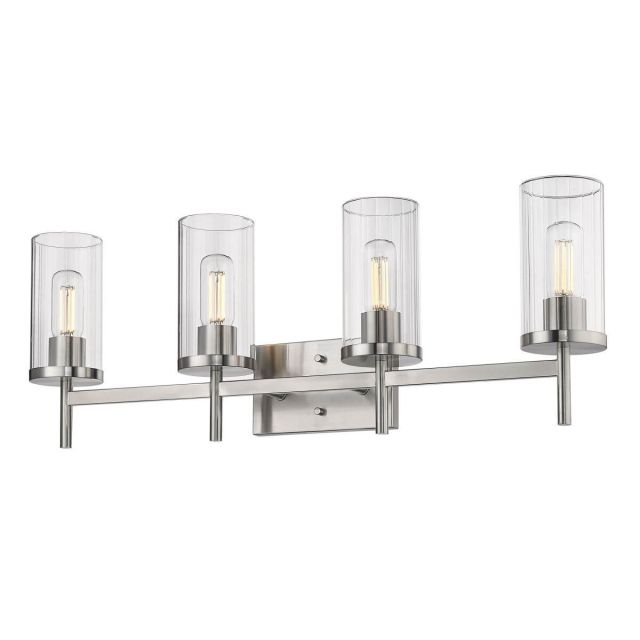 Golden Lighting 7011-BA4 PW-CLR Winslett 4 Light 32 inch Bath Vanity Light in Pewter with Ribbed Clear Glass Shades
