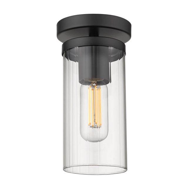 Golden Lighting 7011-SF BLK-CLR Winslett 1 Light 5 inch Semi-Flush Mount in Matte Black with Ribbed Clear Glass