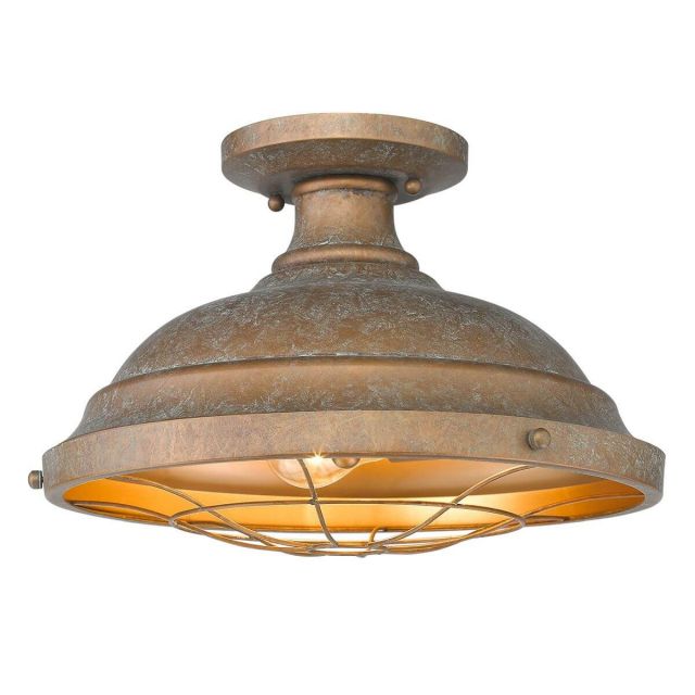 Golden Lighting 7312-SF CP Bartlett 2 Light 14 Inch Semi Flush Mount in Copper Patina with Copper Patina Shade