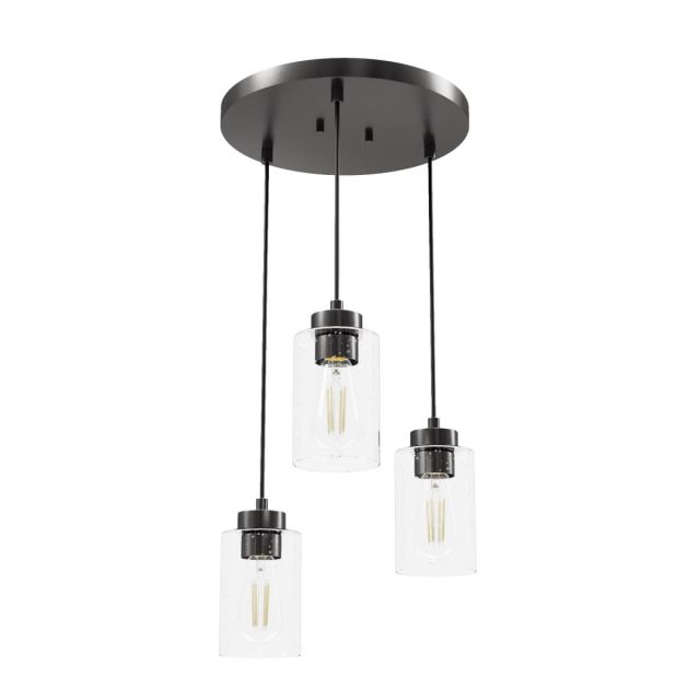 Hunter 13064 Hartland 3 Light 14 inch Cluster Pendant in Noble Bronze with Seeded Cylinder Glass