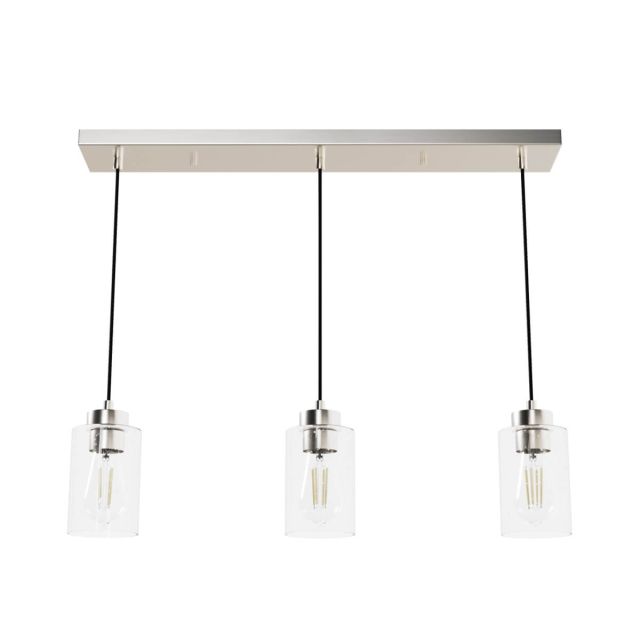 Hunter 13068 Hartland 3 Light 27 inch Linear Light in Brushed Nickel with Seeded Cylinder Glass