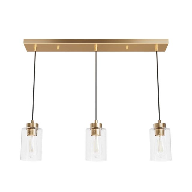 Hunter 13069 Hartland 3 Light 27 inch Linear Light in Alturas Gold with Seeded Cylinder Glass