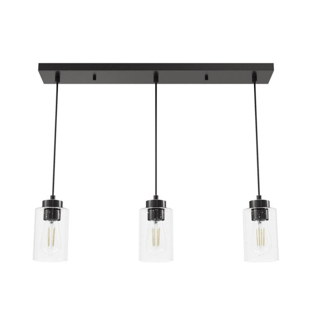Hunter 13070 Hartland 3 Light 27 inch Linear Light in Noble Bronze with Seeded Cylinder Glass