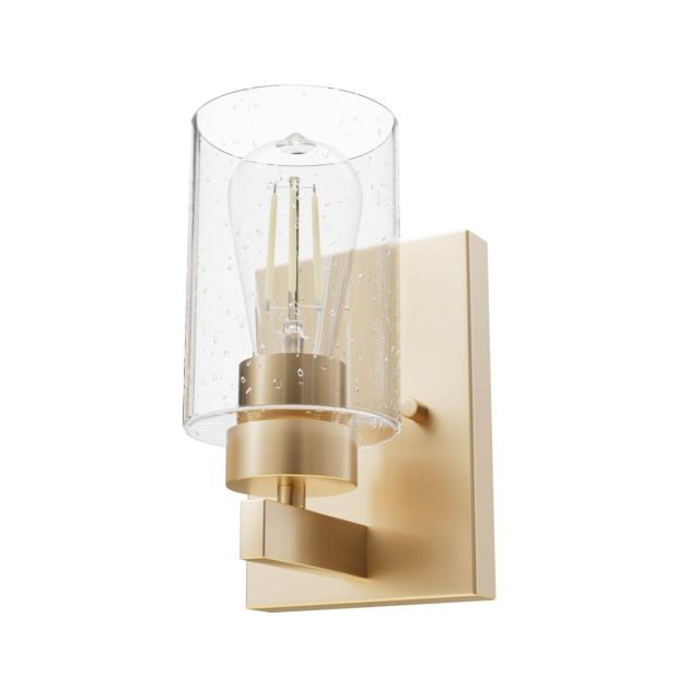 Hunter 13072 Hartland 1 Light 9 inch Tall Wall Sconce in Alturas Gold with Seeded Cylinder Glass