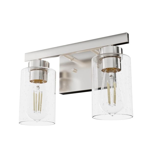 Hunter 13074 Hartland 2 Light 13 inch Bath Vanity Light in Brushed Nickel with Seeded Cylinder Glass