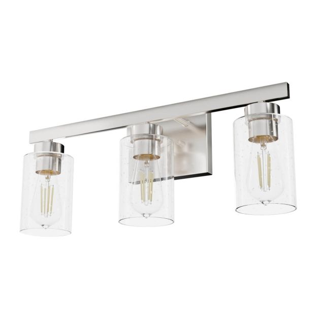 Hunter 13077 Hartland 3 Light 22 inch Bath Vanity Light in Brushed Nickel with Seeded Cylinder Glass