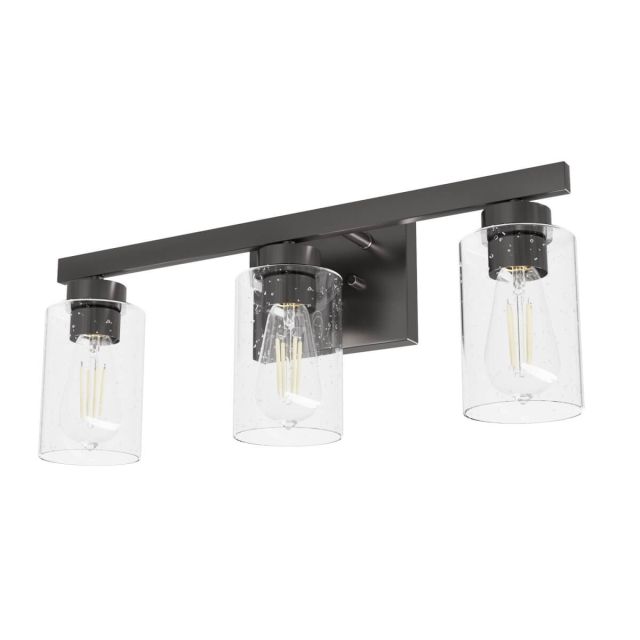 Hunter 13079 Hartland 3 Light 22 inch Bath Vanity Light in Noble Bronze with Seeded Cylinder Glass