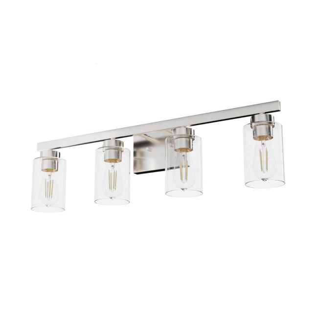 Hunter 13080 Hartland 4 Light 31 inch Bath Vanity Light in Brushed Nickel with Seeded Cylinder Glass