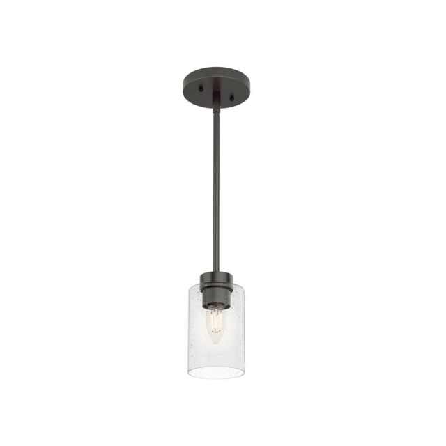 Hunter 19013 Hartland 1 Light 4 inch Mini Pendant in Noble Bronze with Seeded Glass