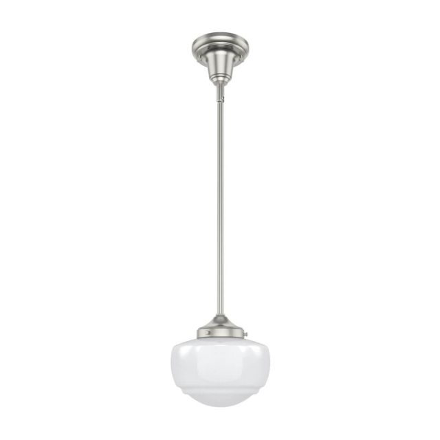 Hunter 19026 Saddle Creek 1 Light 8 inch Mini Pendant in Brushed Nickel with Cased White Glass