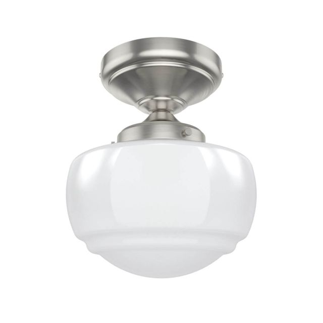 Hunter 19048 Saddle Creek 1 Light 7 inch Semi-Flush Mounts in Brushed Nickel with Cased White Glass
