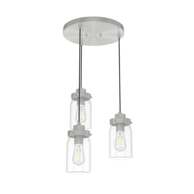 Hunter Devon Park 3 Light 5 inch Cluster Round Chandelier in Brushed Nickel with Clear Glass 19158
