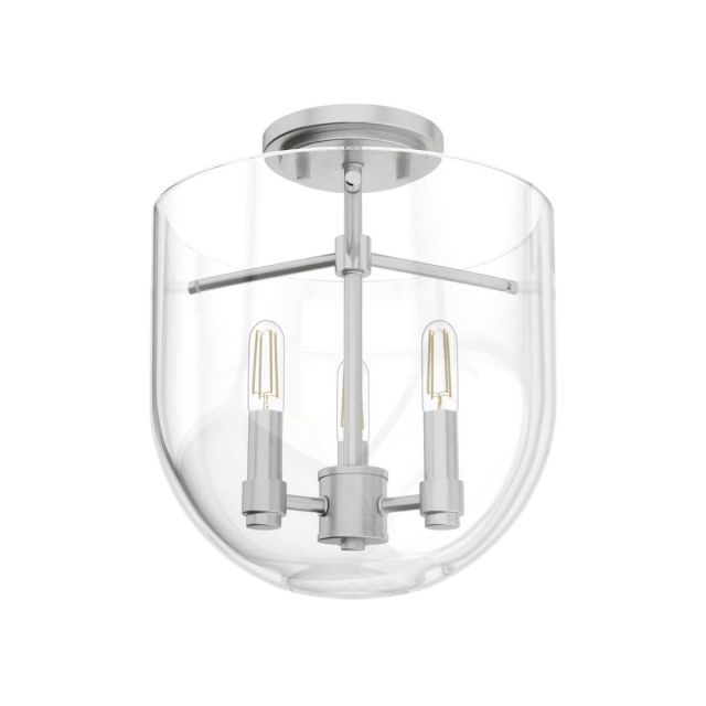 Hunter 19321 Sacha 3 Light 11 inch Semi-Flush Mount in Brushed Nickel with Clear Glass