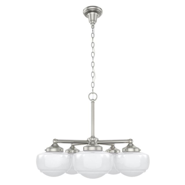Hunter 19359 Saddle Creek 5 Light 24 inch Chandelier in Brushed Nickel with Cased White Glass