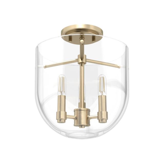 Hunter 19387 Sacha 3 Light 11 inch Semi-Flush Mount in Alturas Gold with Clear Glass