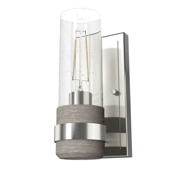 Hunter 19463 River Mill 1 Light 10 inch Tall Wall Sconce in Brushed Nickel with Clear Seeded Glass