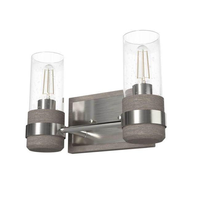 Hunter 19465 River Mill 2 Light 13 inch Bath Vanity Light in Brushed Nickel with Clear Seeded Glass