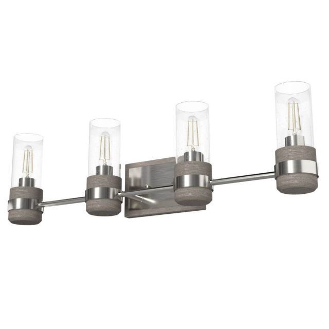 Hunter 19469 River Mill 4 Light 31 inch Bath Vanity Light in Brushed Nickel with Clear Seeded Glass