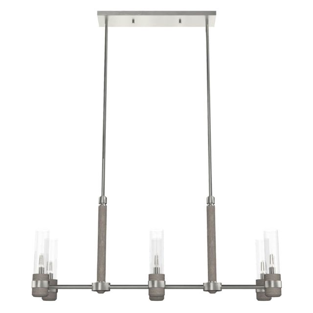 Hunter River Mill 6 Light 37 inch Linear Light in Brushed Nickel-Gray Wood with Clear Seeded Cylinder Glass 19471