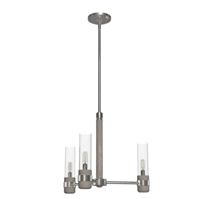 Hunter 19473 River Mill 3 Light 21 inch Chandelier in Brushed Nickel with Clear Seeded Glass