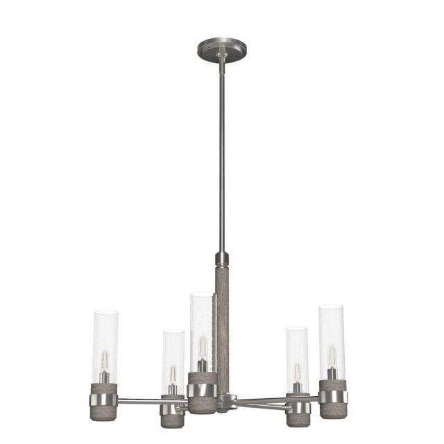 Hunter 19475 River Mill 5 Light 24 inch Chandelier in Brushed Nickel with Clear Seeded Glass