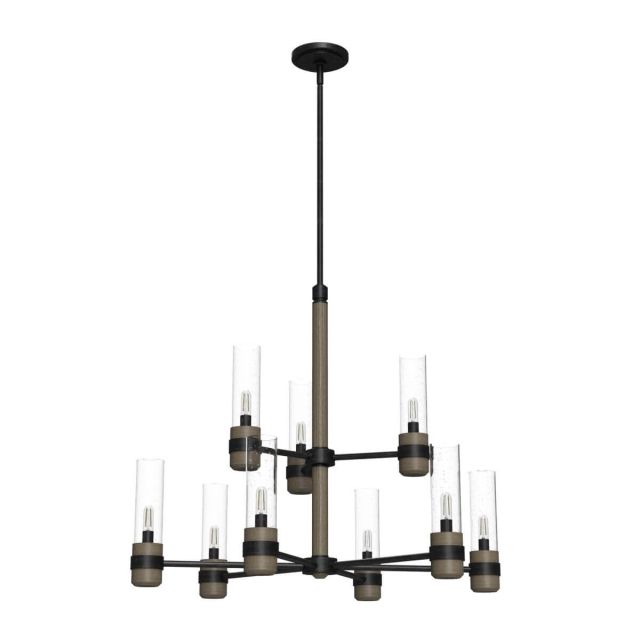 Hunter River Mill 9 Light 30 inch 2-Tier Chandelier in Rustic Iron with Clear Seeded Glass 19478