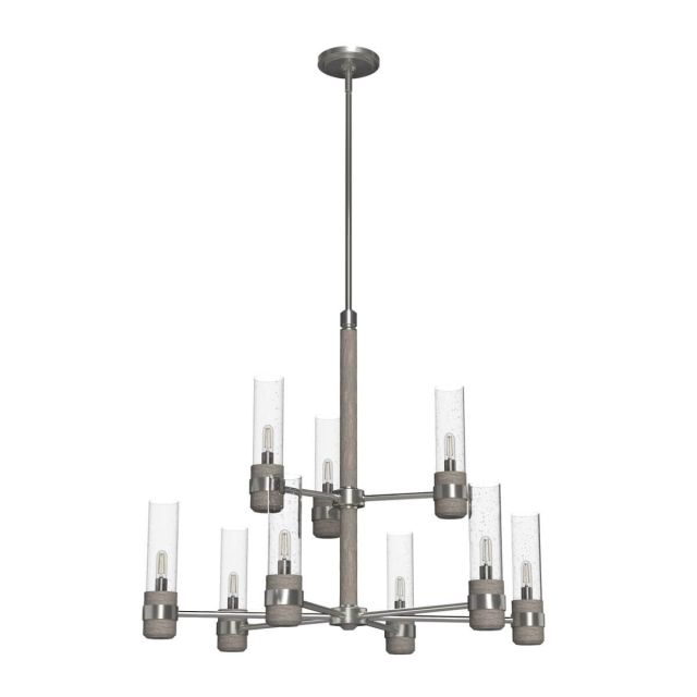 Hunter 19479 River Mill 9 Light 30 inch 2-Tier Chandelier in Brushed Nickel with Clear Seeded Glass
