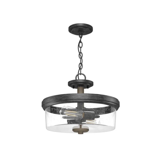 Hunter 19486 River Mill 2 Light 15 inch Semi-Flush Mounts in Rustic Iron with Clear Seeded Glass