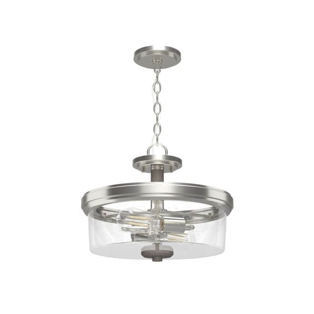 Hunter 19487 River Mill 4 Light 15 inch Semi-Flush Mounts in Brushed Nickel with Clear Seeded Glass