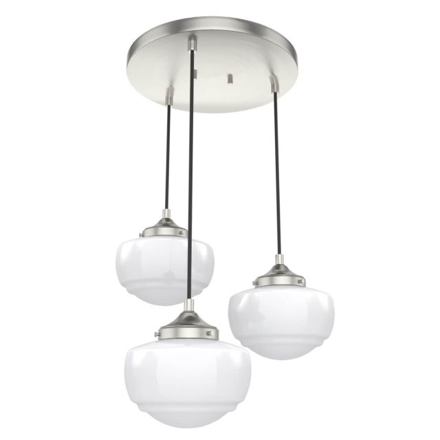 Hunter 19500 Saddle Creek 3 Light 17 inch Cluster Pendant in Brushed Nickel with Cased White Glass