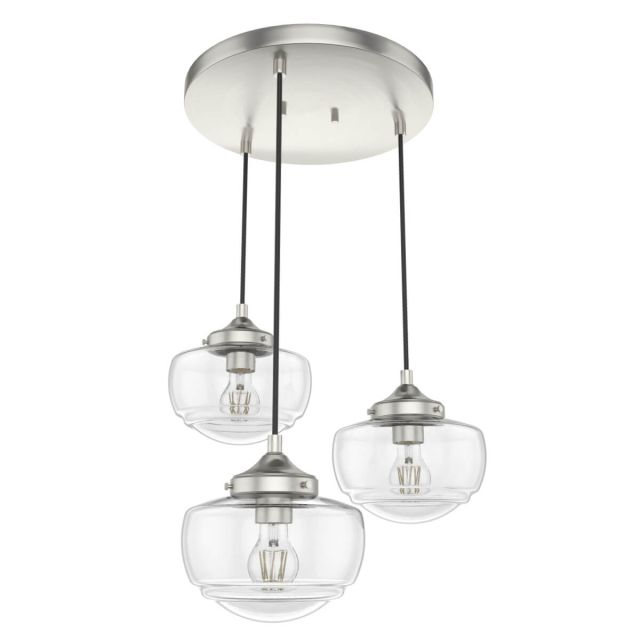 Hunter 19501 Saddle Creek 3 Light 17 inch Cluster Pendant in Brushed Nickel with Seeded Glass
