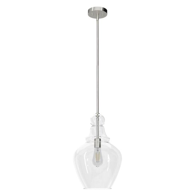 Hunter 19567 Maple Park 1 Light 12 inch Pendant in Brushed Nickel with Clear Glass