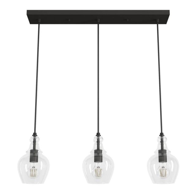 Hunter 19900 Maple Park 3 Light 30 inch Linear Cluster in Noble Bronze with Clear Glass