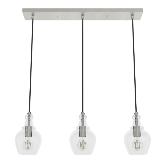 Hunter 19901 Maple Park 3 Light 30 inch Linear Cluster in Brushed Nickel with Clear Glass