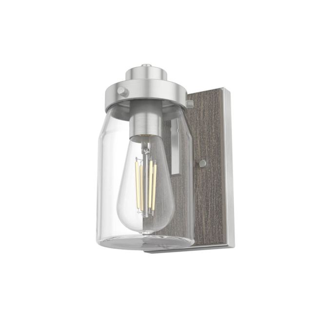Hunter 48016 Devon Park 1 Light 9 inch Tall Wall Sconce in Brushed Nickel-Grey Wood with Jar Shaped Clear Glass