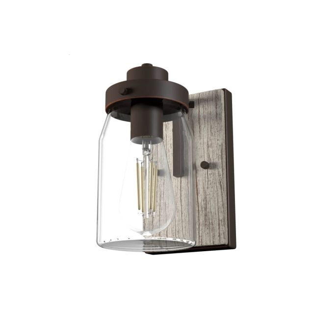 Hunter Devon Park 1 Light 9 inch Tall Wall Sconce in Onyx Bengal-Barnwood with Jar Shaped Clear Glass 48017
