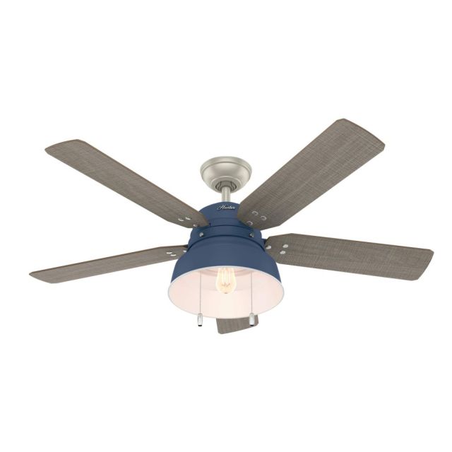 Hunter 50252 Mill Valley 52 inch 5 Blade LED Outdoor Ceiling Fan in Indigo Blue with Washed Walnut Blade
